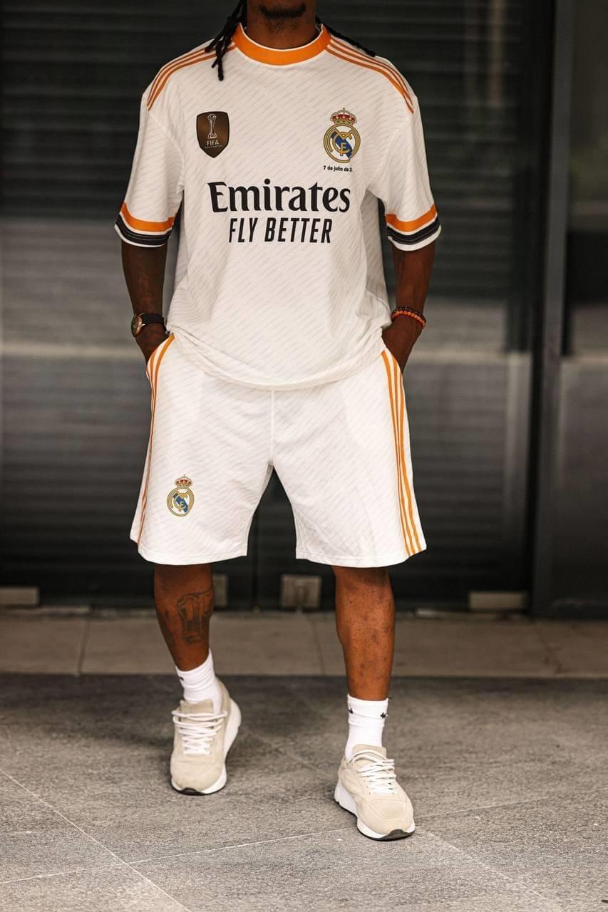 Real Madrid Printed Oversized T-shirt and Shorts Set - 100% Cotton Jersey, New Season.