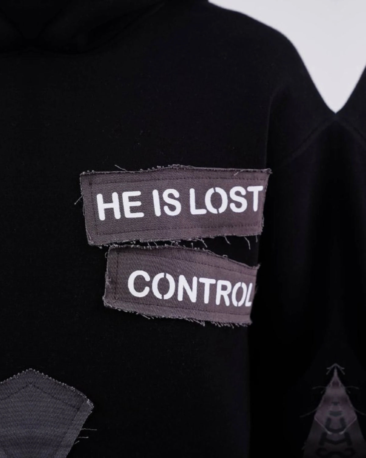 Ended the Chaos oversized patchwork slogan hoodie in black, photo 6