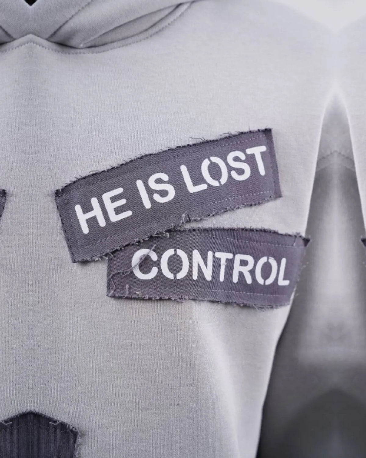 Ended the Chaos oversized patchwork slogan hoodie in light gray, photo 3