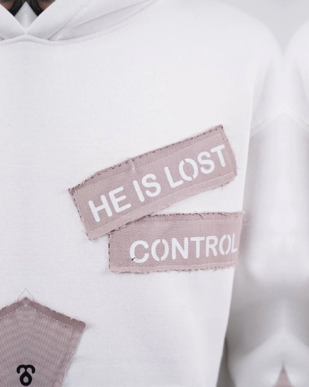 Ended the Chaos oversized patchwork slogan hoodie in off white, photo 6