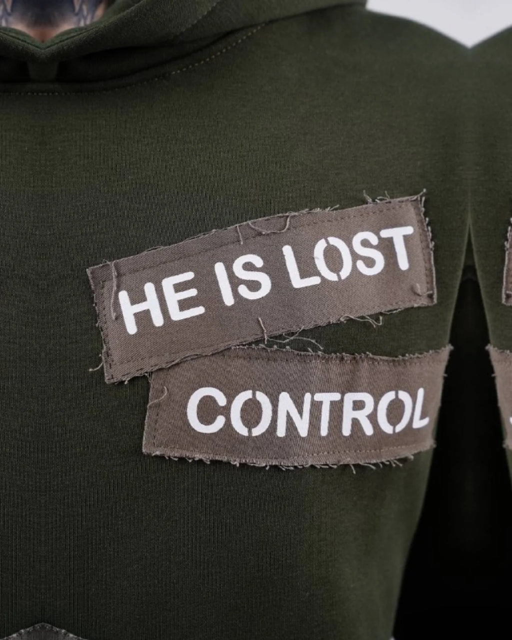 Ended the Chaos oversized patchwork slogan hoodie in olive green, photo 3