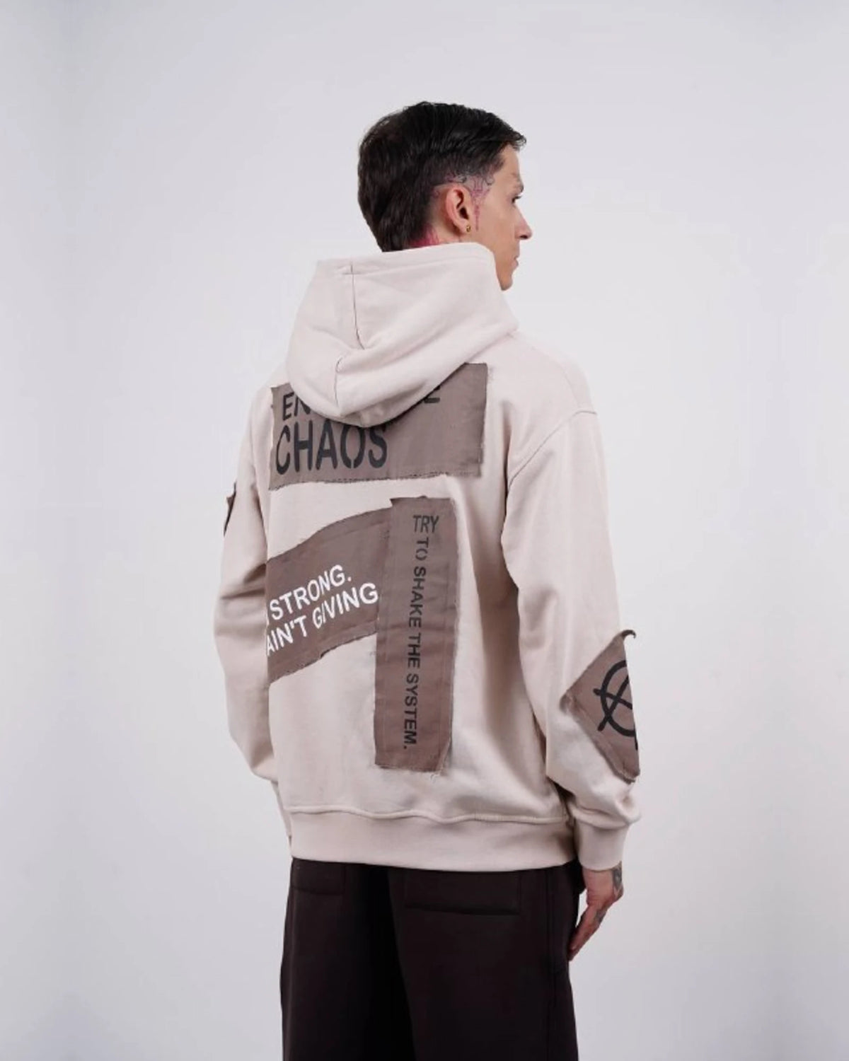Ended the Chaos oversized patchwork slogan hoodie in stone, photo 2