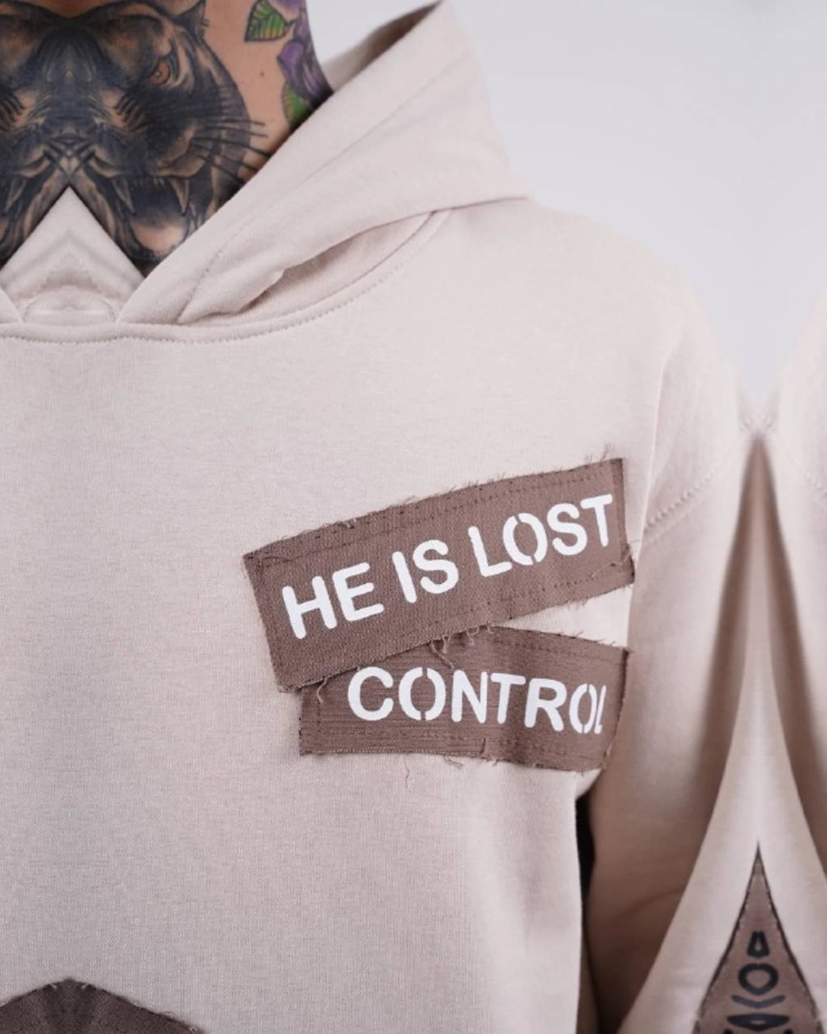 Ended the Chaos oversized patchwork slogan hoodie in stone, photo 6