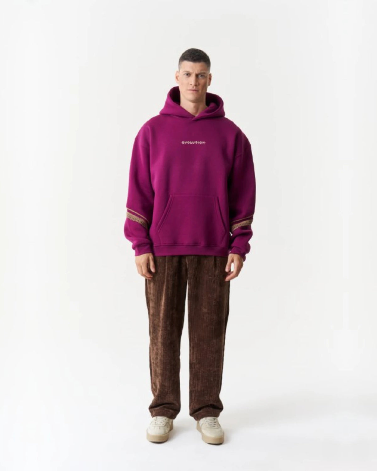 Evolution Gold Art Panel Oversized Hoodie in plum, photo 1