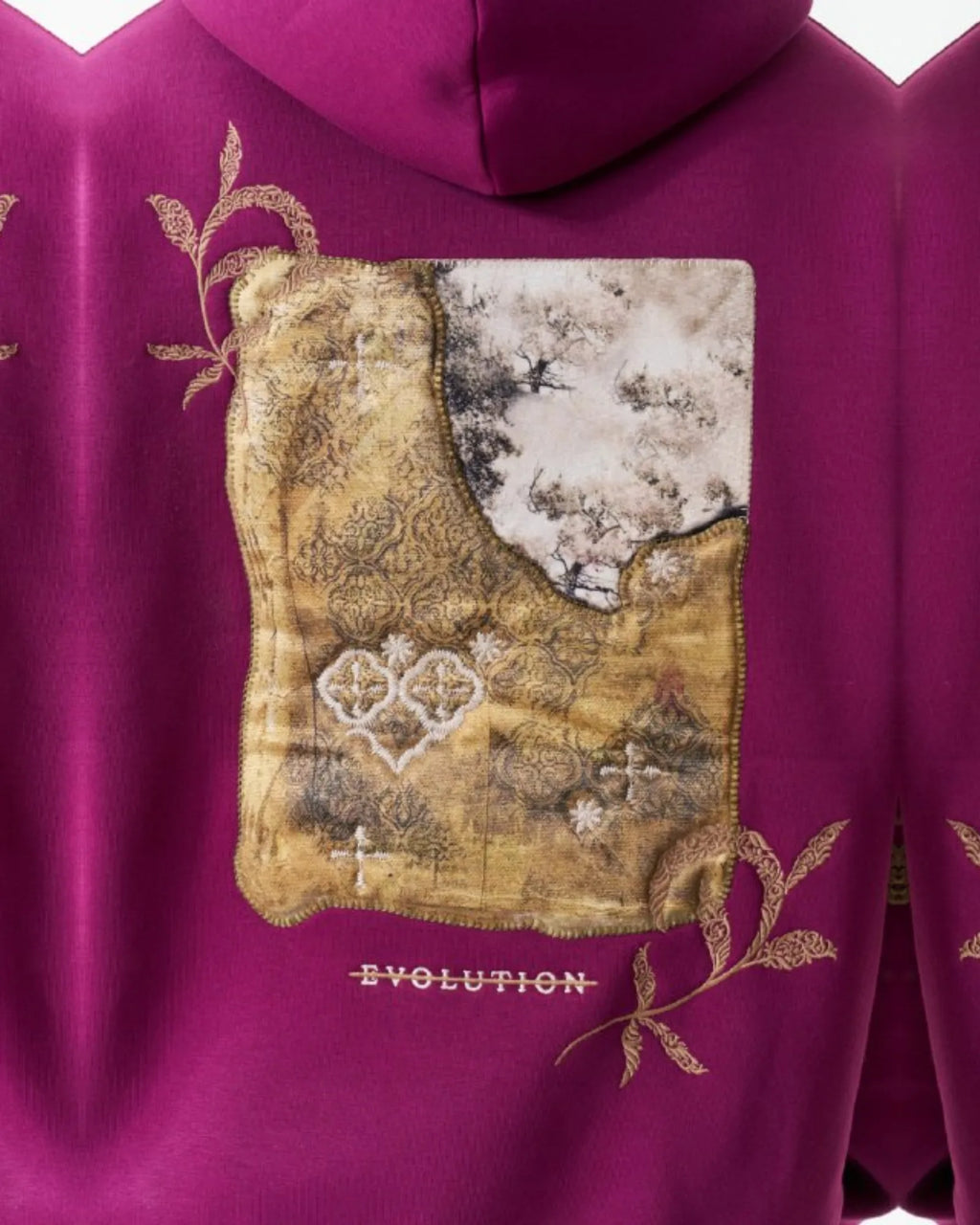 Evolution Gold Art Panel Oversized Hoodie in plum, photo 3