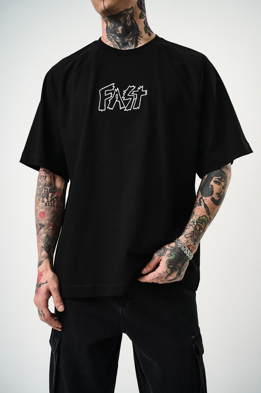 Men's Oversize 'FAST / FALLING FREE' Graphic T-Shirt - Streetwear Embroidered Tee