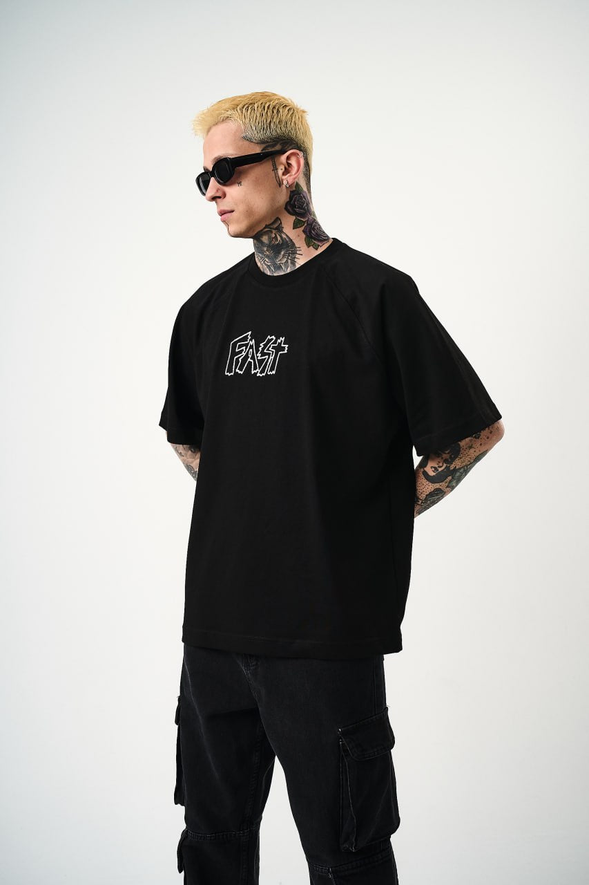Men's Oversize 'FAST / FALLING FREE' Graphic T-Shirt - Streetwear Embroidered Tee