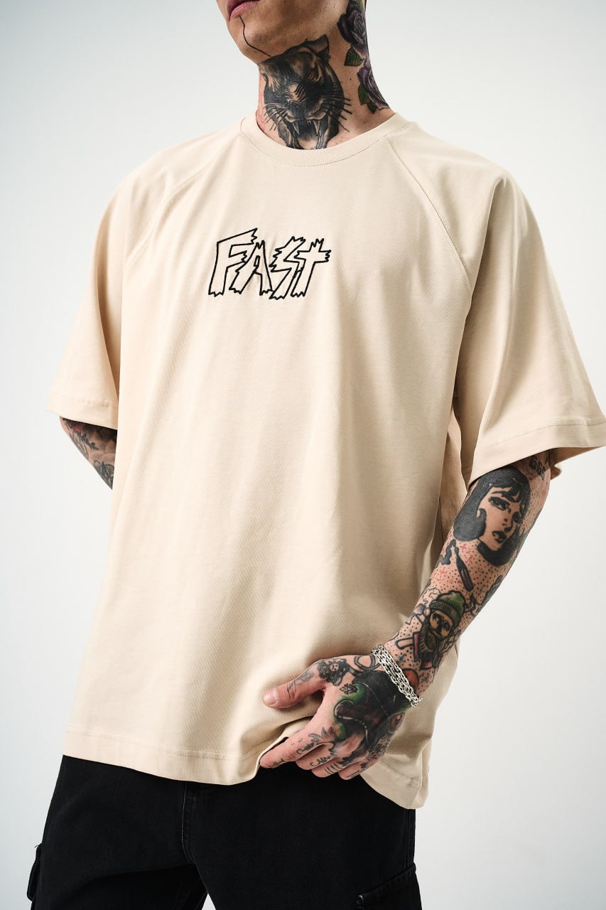 Men's Oversize 'FAST / FALLING FREE' Graphic T-Shirt - Streetwear Embroidered Tee