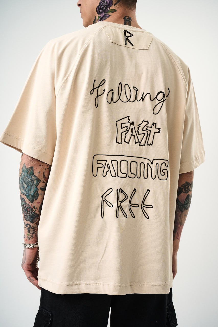 Men's Oversize 'FAST / FALLING FREE' Graphic T-Shirt - Streetwear Embroidered Tee