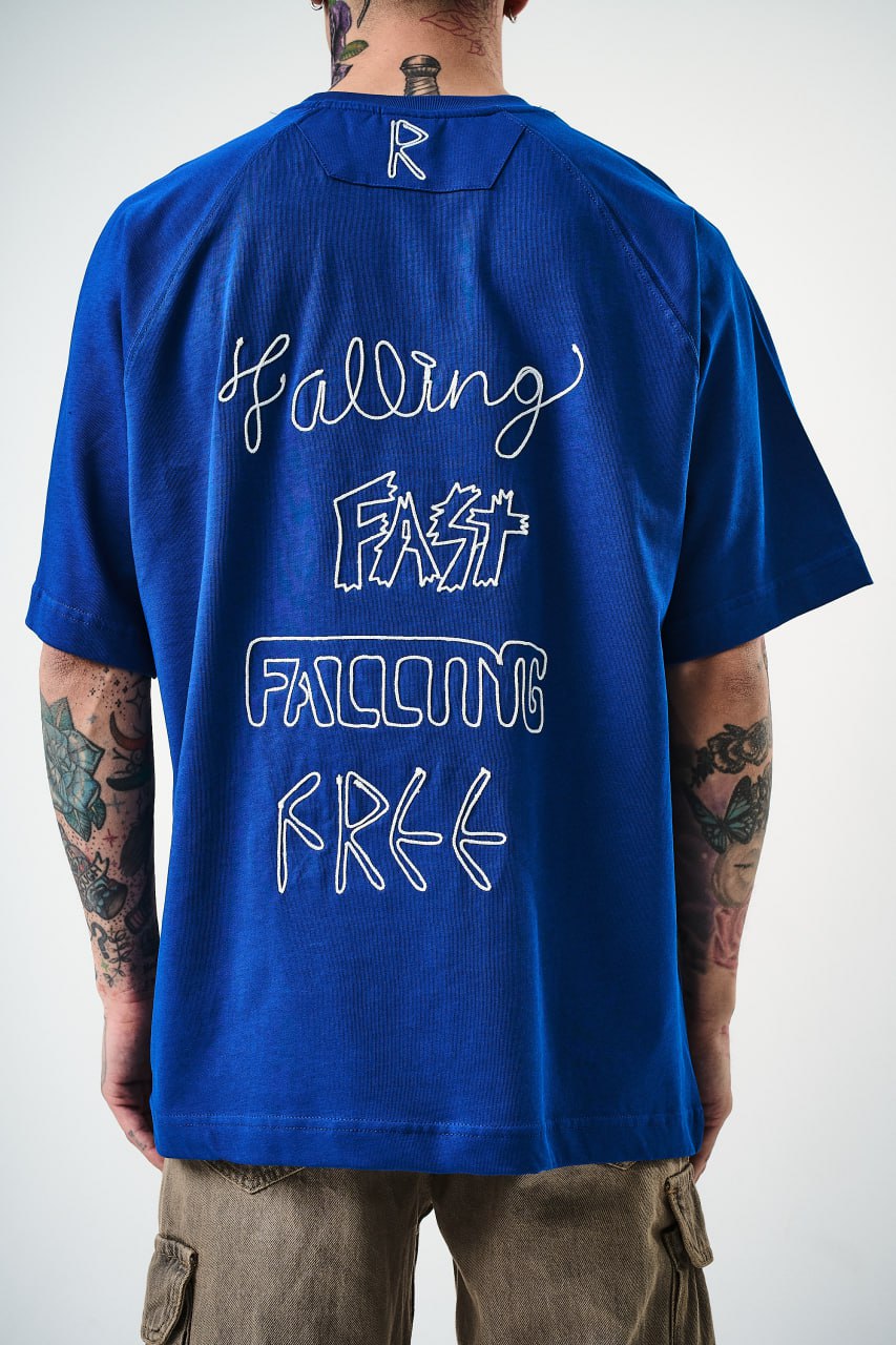 Men's Oversize 'FAST / FALLING FREE' Graphic T-Shirt - Streetwear Embroidered Tee