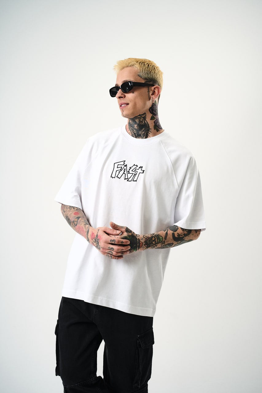 Men's Oversize 'FAST / FALLING FREE' Graphic T-Shirt - Streetwear Embroidered Tee