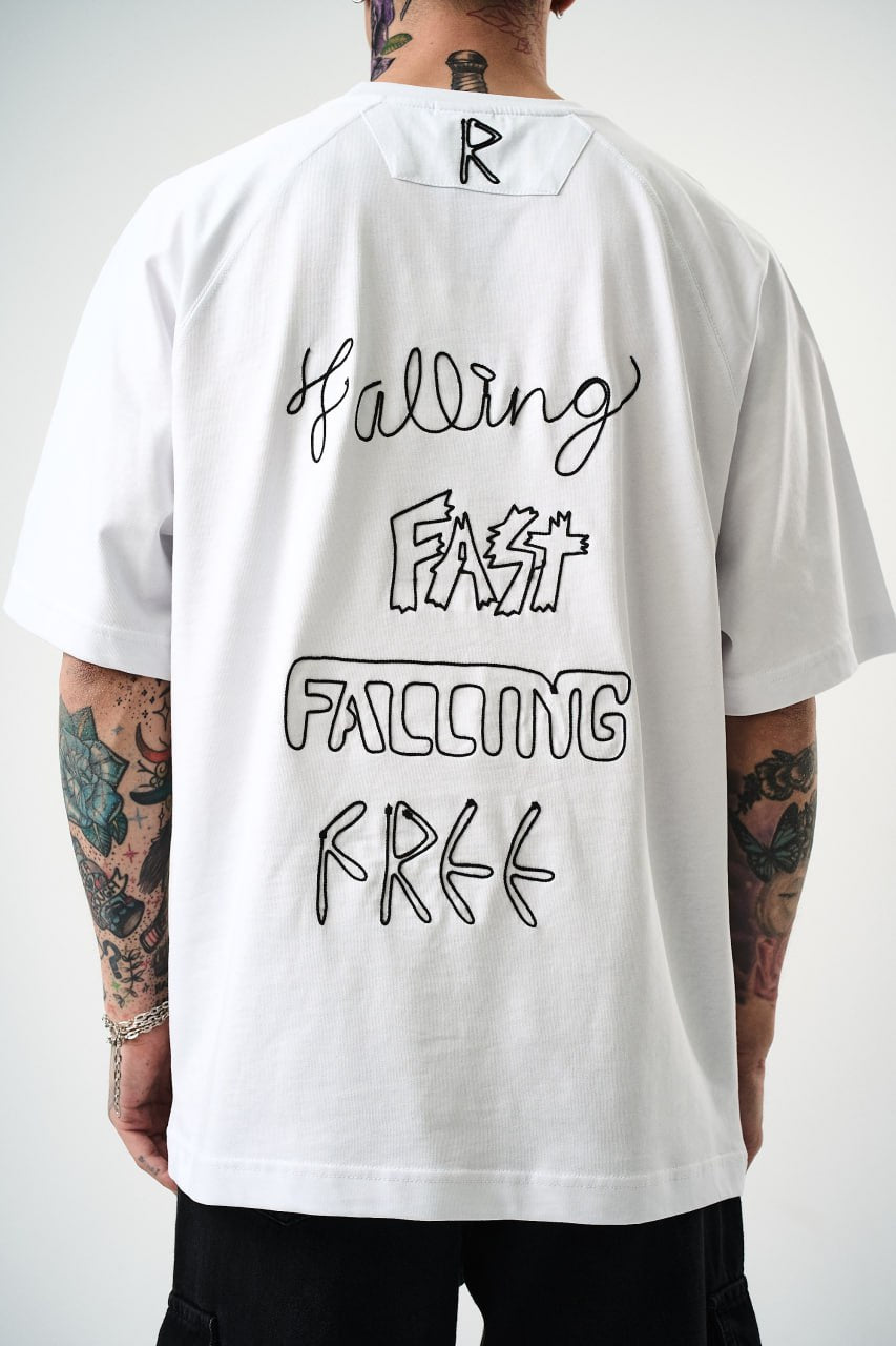 Men's Oversize 'FAST / FALLING FREE' Graphic T-Shirt - Streetwear Embroidered Tee