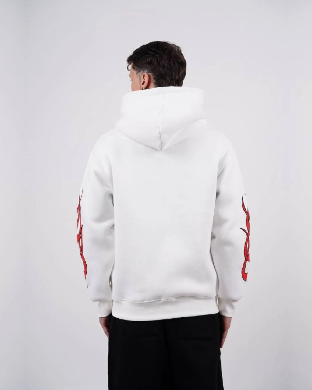 Flame sleeve oversized zip-up hoodie in white, photo 2