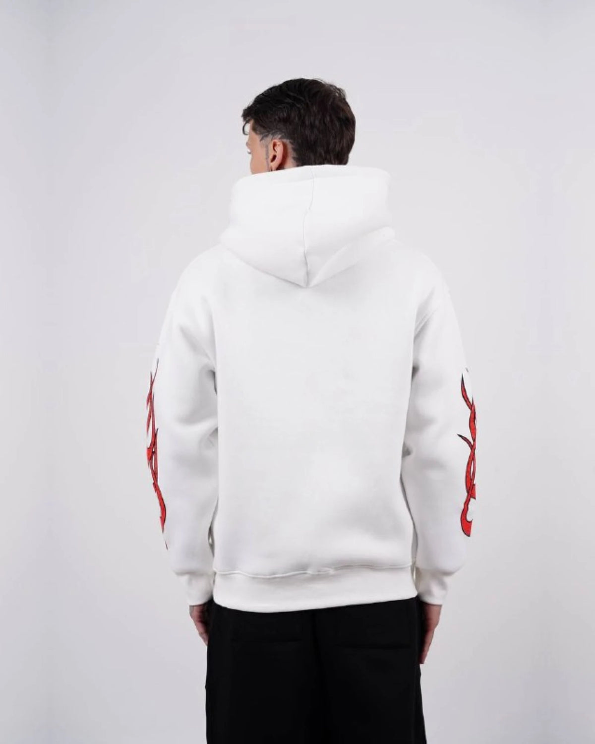 Flame sleeve oversized zip-up hoodie in white, photo 2