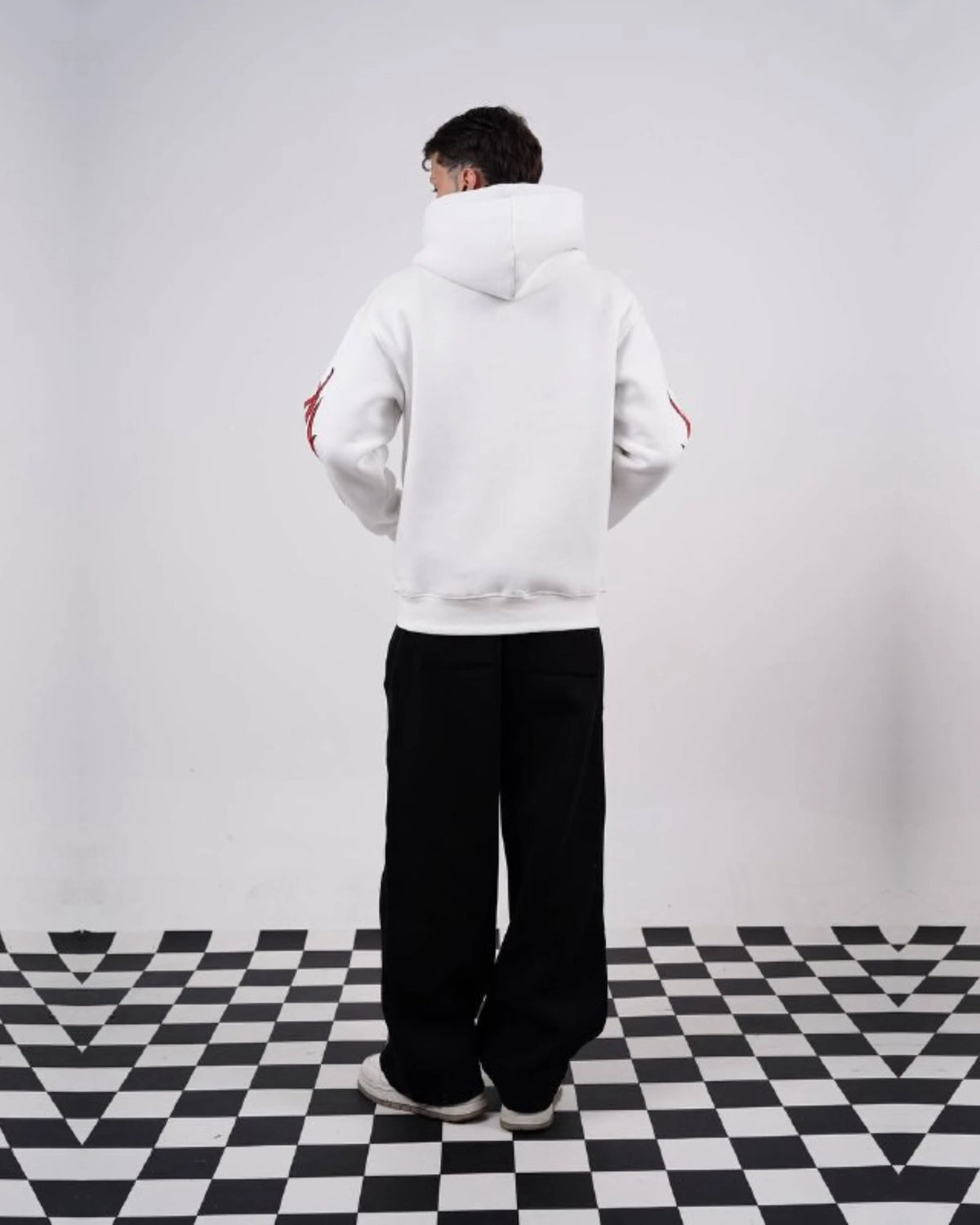 Flame sleeve oversized zip-up hoodie in white, photo 5