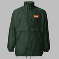 Forest green full-zip lightweight windbreaker jacket with orange Hope chest logo graphic front view