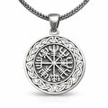 Vegvisir Viking compass sterling silver pendant necklace for men with braided ring border