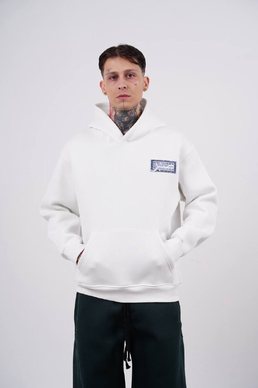 Purple Medallion Tile Art Oversized Hoodie in White - front view
