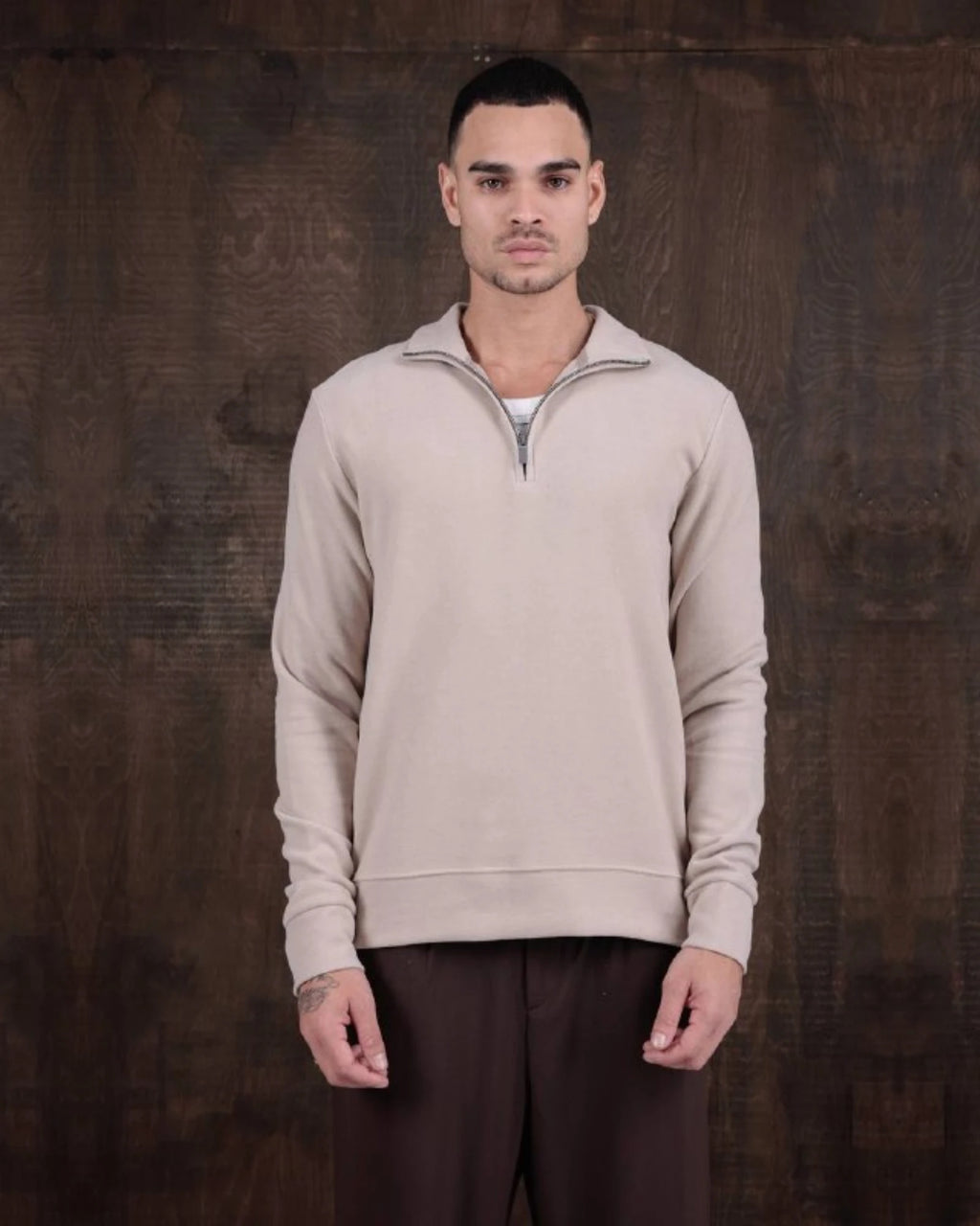 Half-Zip Mock Neck Textured Sweatshirt in beige, photo 1