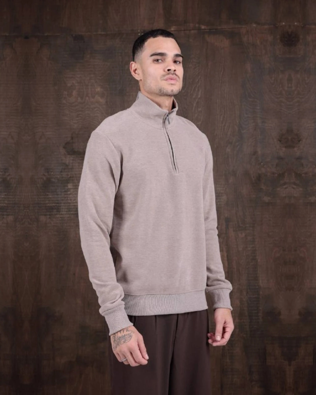 Half-Zip Mock Neck Textured Sweatshirt in beige, photo 2