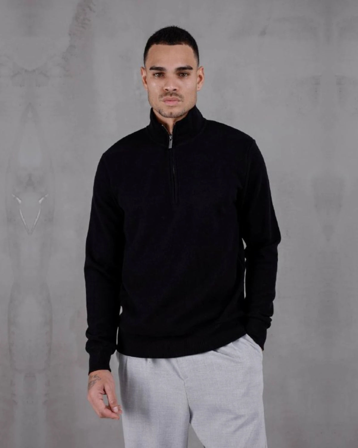 Half-Zip Mock Neck Textured Sweatshirt in black, photo 1