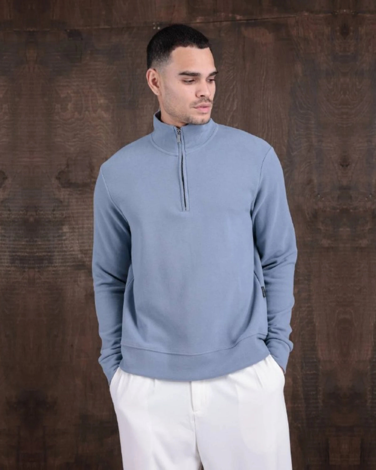 Half-Zip Mock Neck Textured Sweatshirt in light blue, photo 1