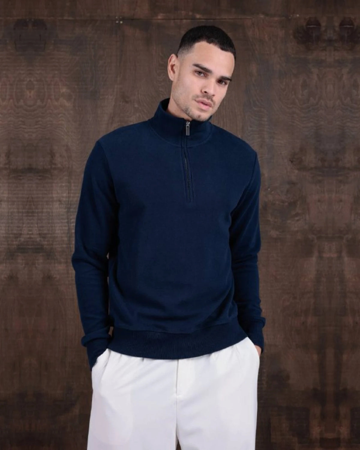 Half-Zip Mock Neck Textured Sweatshirt in navy, photo 1