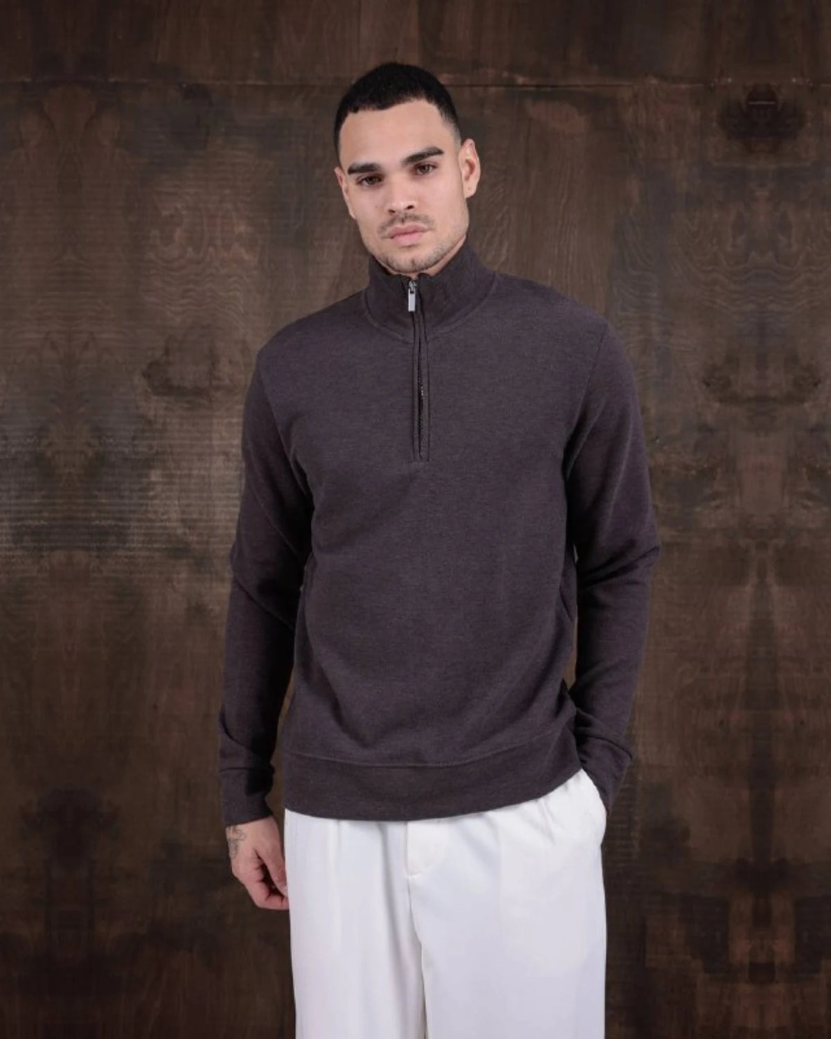 Half-Zip Mock Neck Textured Sweatshirt in plum, photo 1