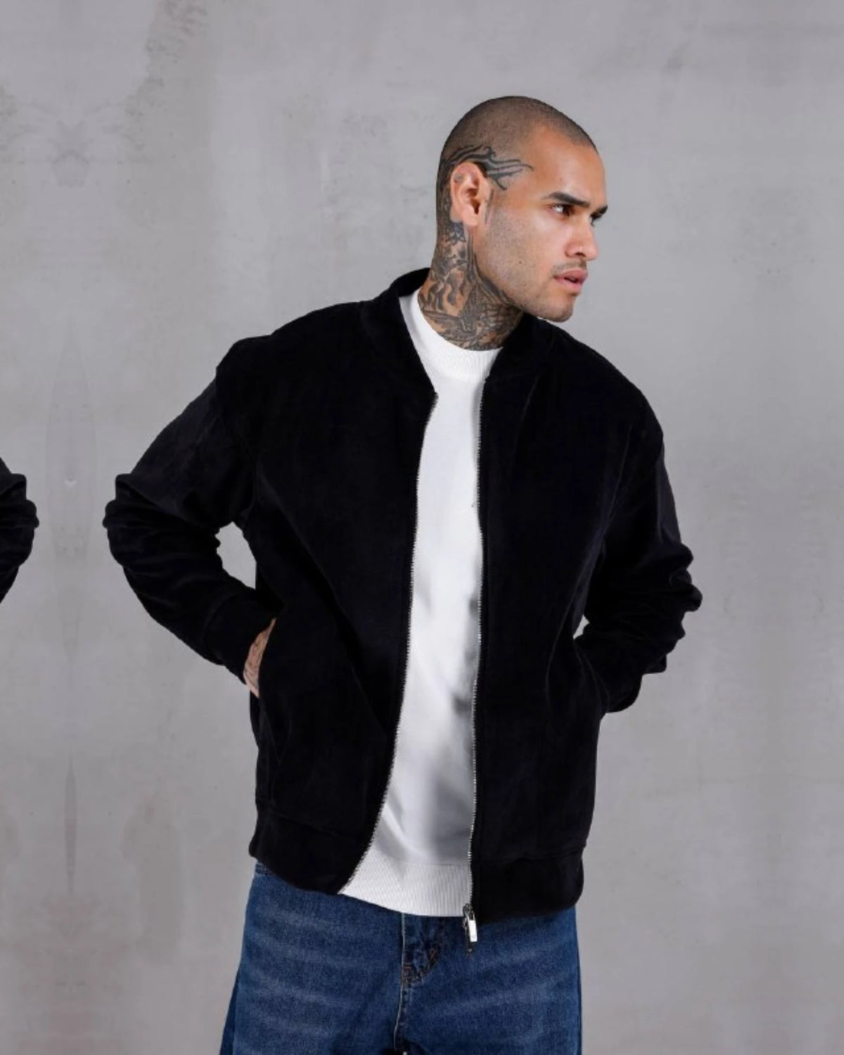 Laminated Chenille Honeycomb Zip Jacket in black, photo 1