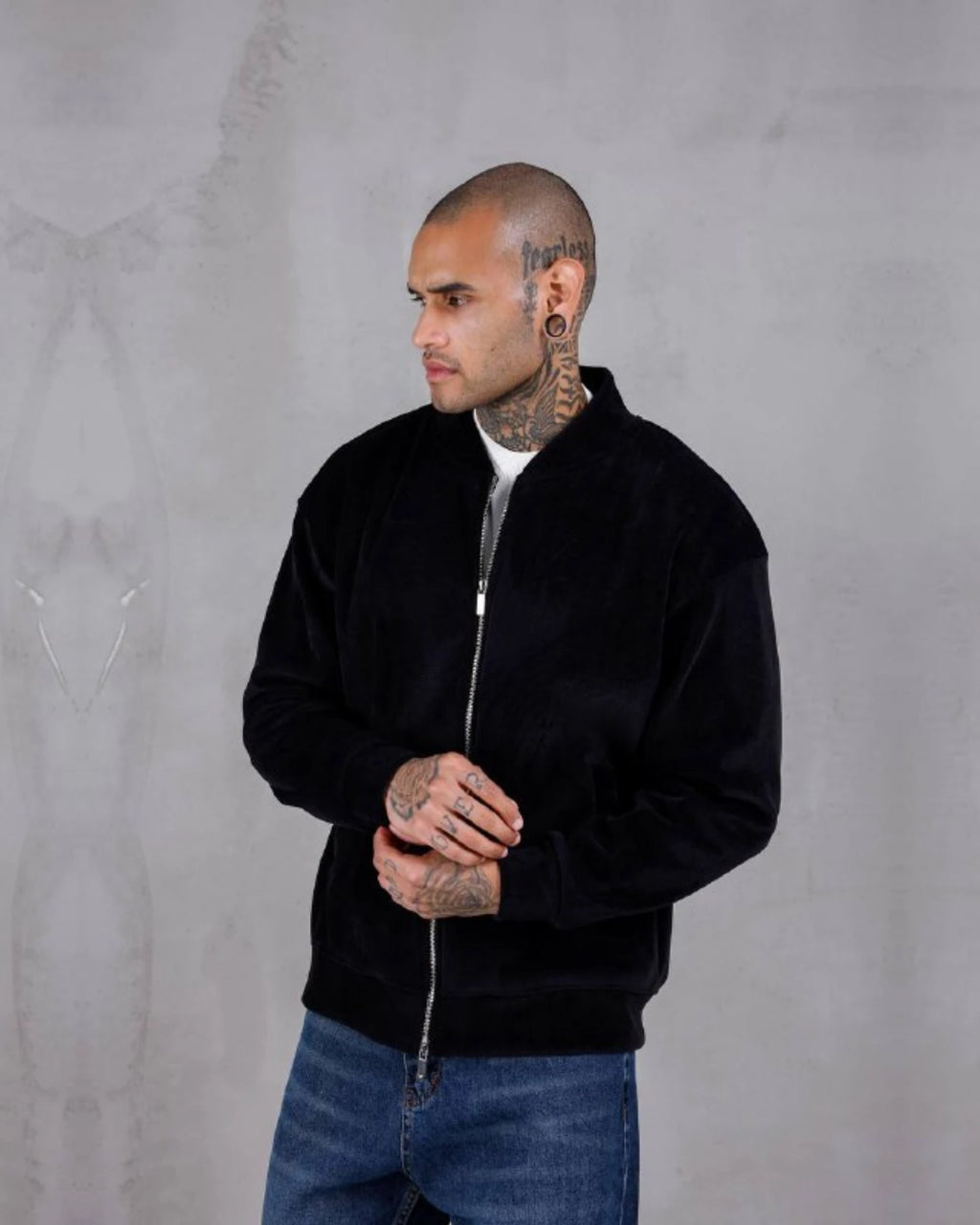 Laminated Chenille Honeycomb Zip Jacket in black, photo 2