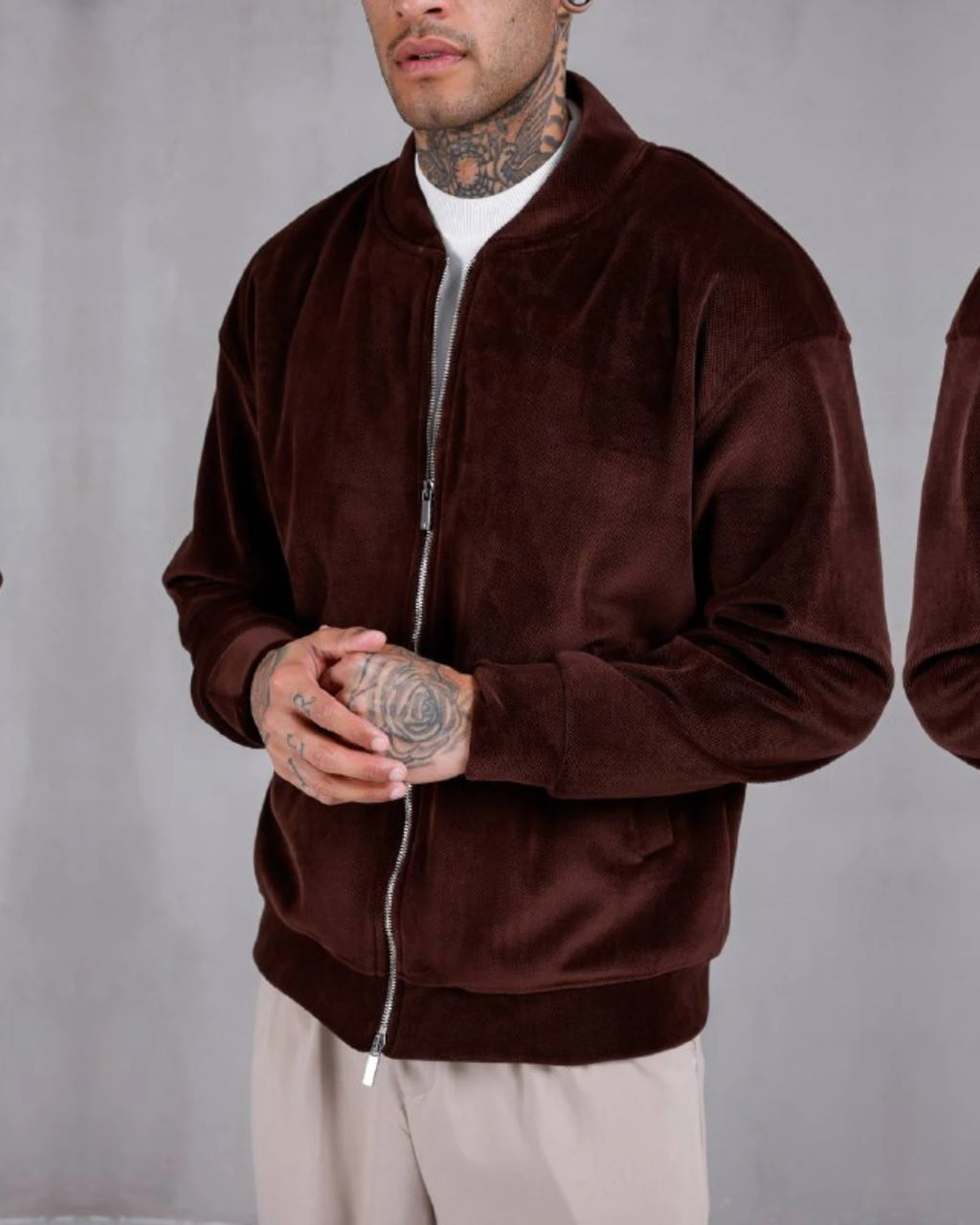 Laminated Chenille Honeycomb Zip Jacket in brown, photo 1