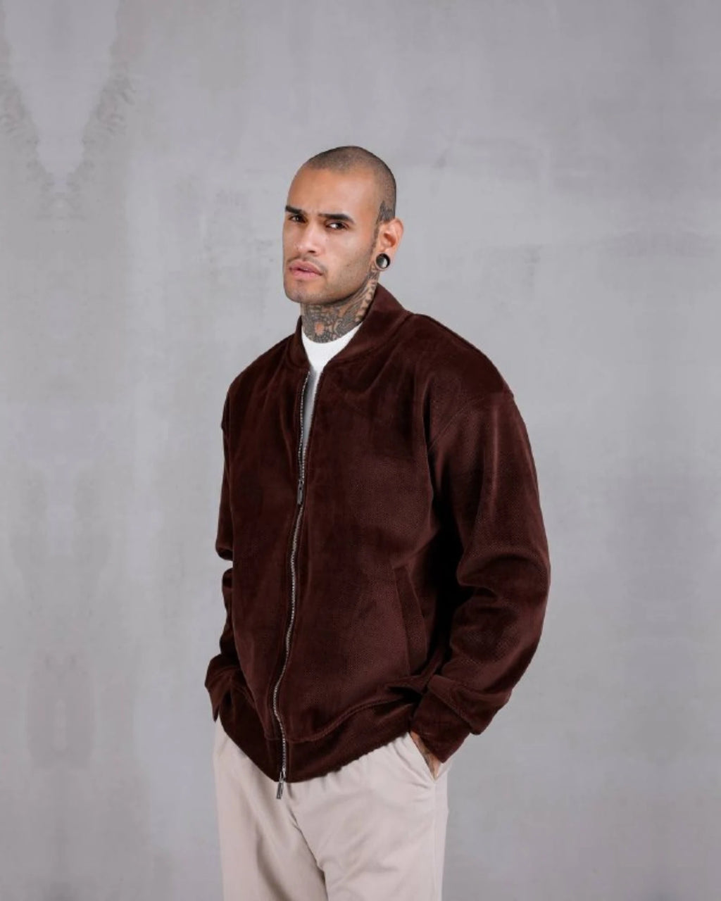 Laminated Chenille Honeycomb Zip Jacket in brown, photo 2