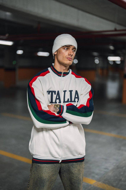 Italia Full-Zip Track Jacket - White with Red and Navy Accents