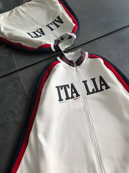 Italia Full-Zip Track Jacket - White with Red and Navy Accents