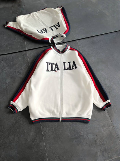 Italia Full-Zip Track Jacket - White with Red and Navy Accents