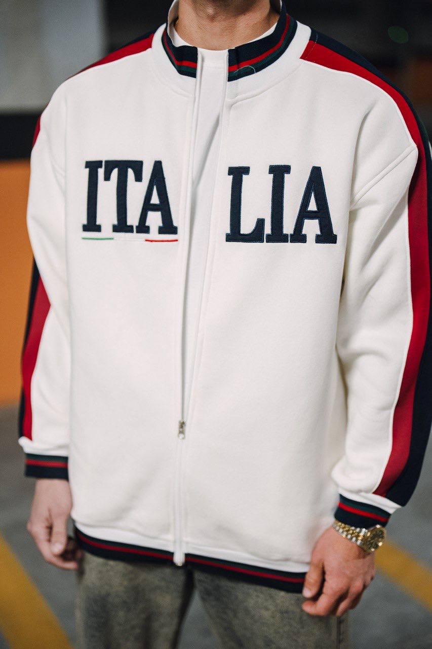 Italia Full-Zip Track Jacket - White with Red and Navy Accents