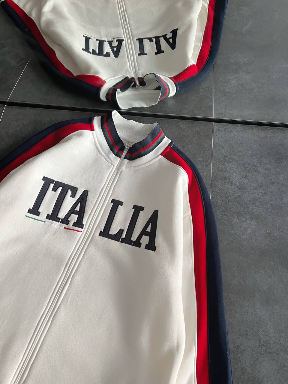 Italia Full-Zip Track Jacket - White with Red and Navy Accents