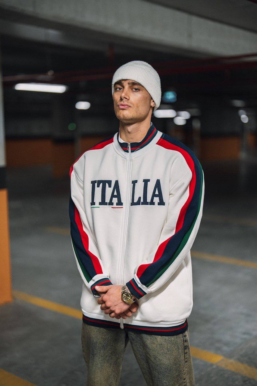 Italia Full-Zip Track Jacket - White with Red and Navy Accents