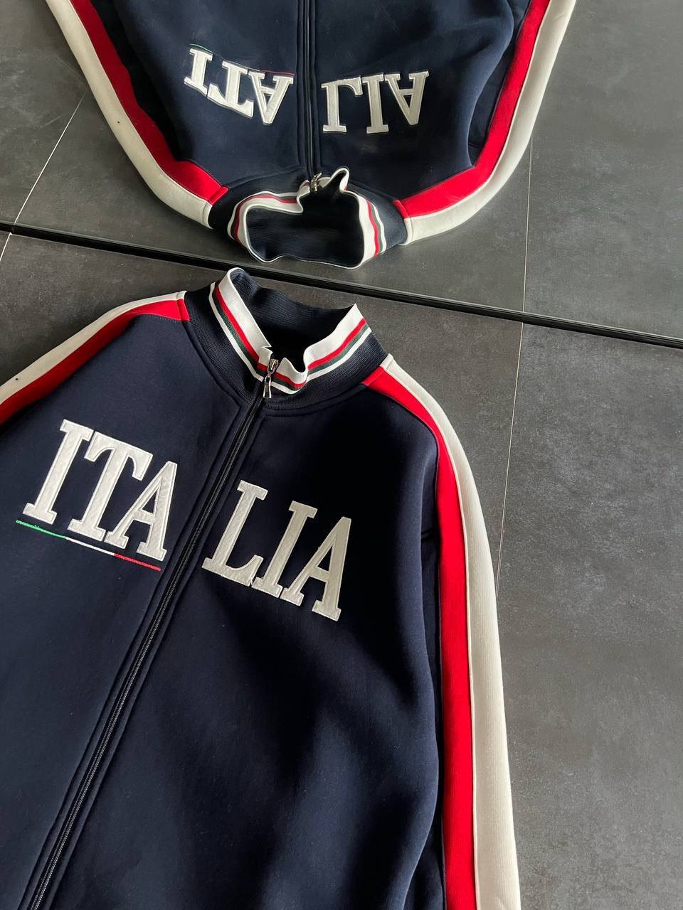 Italia Full-Zip Track Jacket - White with Red and Navy Accents