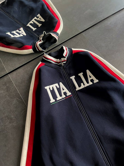 Italia Full-Zip Track Jacket - White with Red and Navy Accents