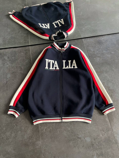 Italia Full-Zip Track Jacket - White with Red and Navy Accents