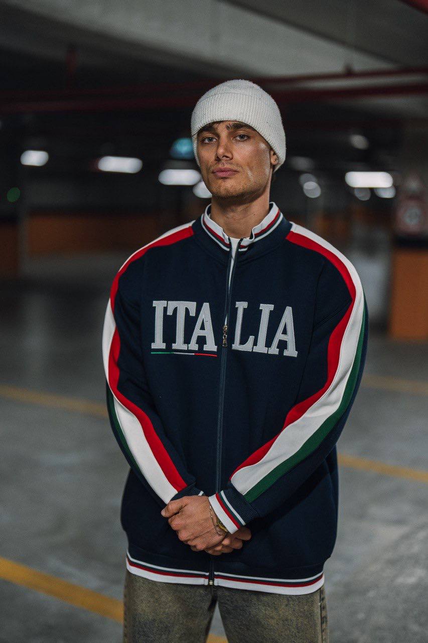 Italia Full-Zip Track Jacket - White with Red and Navy Accents