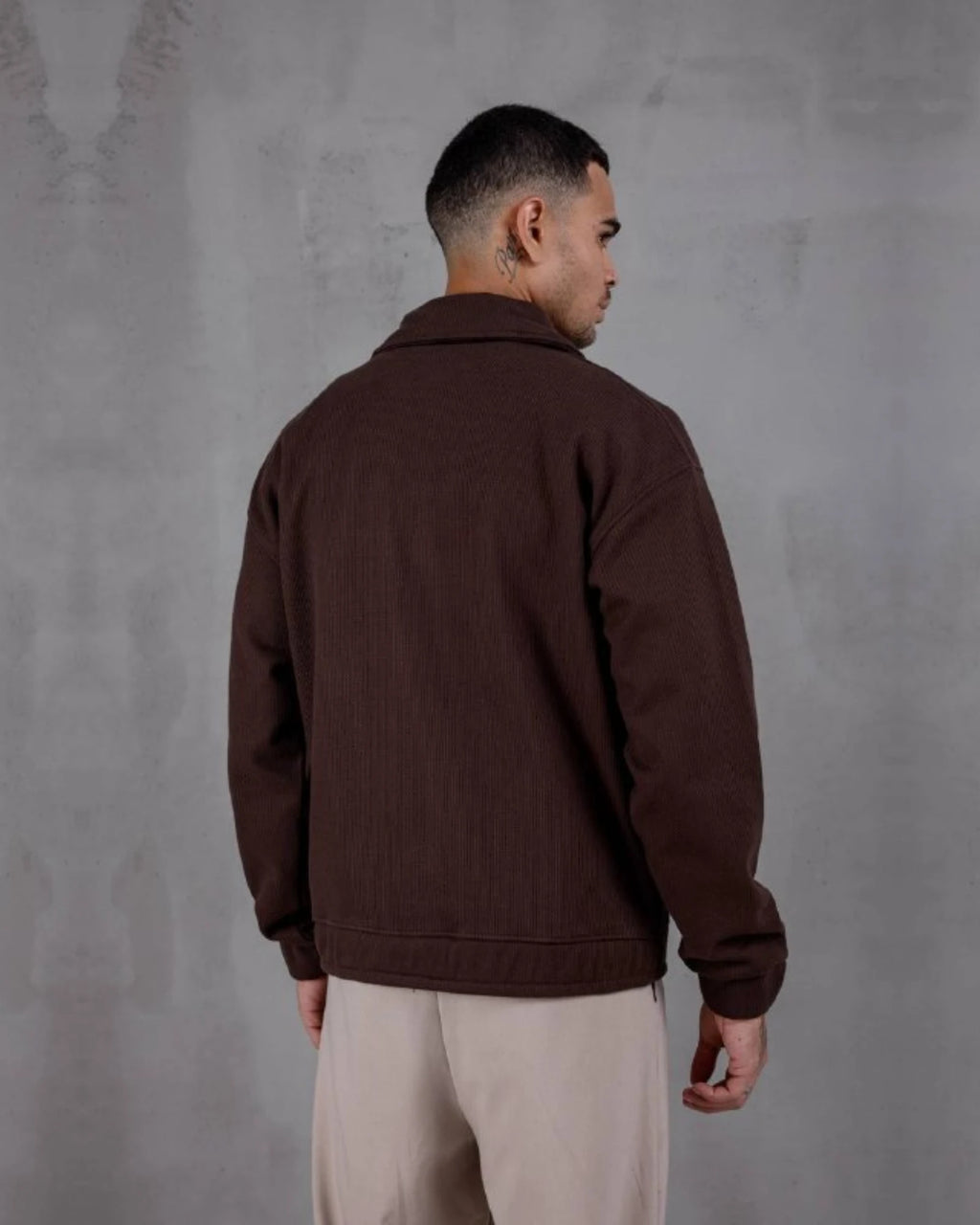 Laminated Waffle Shirt Collar Zip Jacket in brown, photo 2