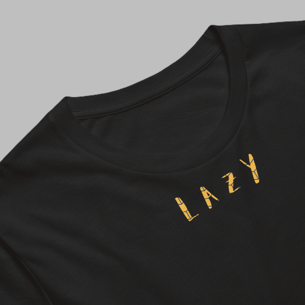 Lazy Chameleon Graphic Tee – Black, close-up detail