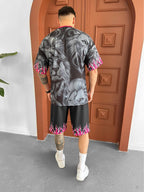 Lion Blaze Men's Graphic Tee & Flame Shorts Set – Fiery Streetwear with Bold Lion Print