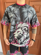 Lion Blaze Men's Graphic Tee & Flame Shorts Set – Fiery Streetwear with Bold Lion Print