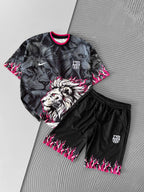 Lion Blaze Men's Graphic Tee & Flame Shorts Set – Fiery Streetwear with Bold Lion Print