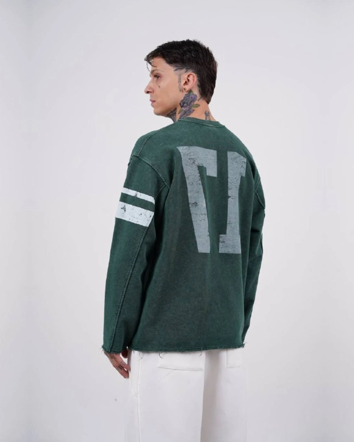 Los Angeles 17 oversized vintage football jersey sweatshirt in forest green, back view