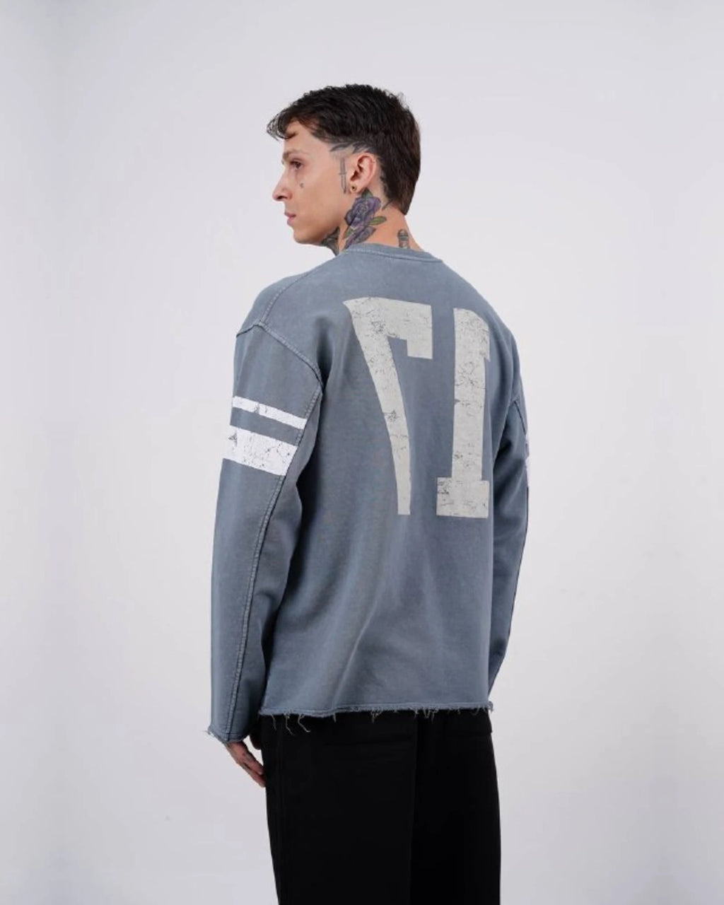 Los Angeles 17 oversized vintage football jersey sweatshirt in slate gray, back view