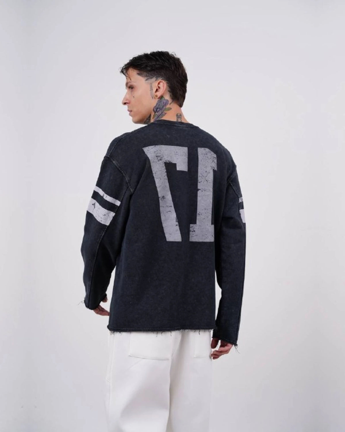 Los Angeles 17 oversized vintage football jersey sweatshirt in washed black, back view